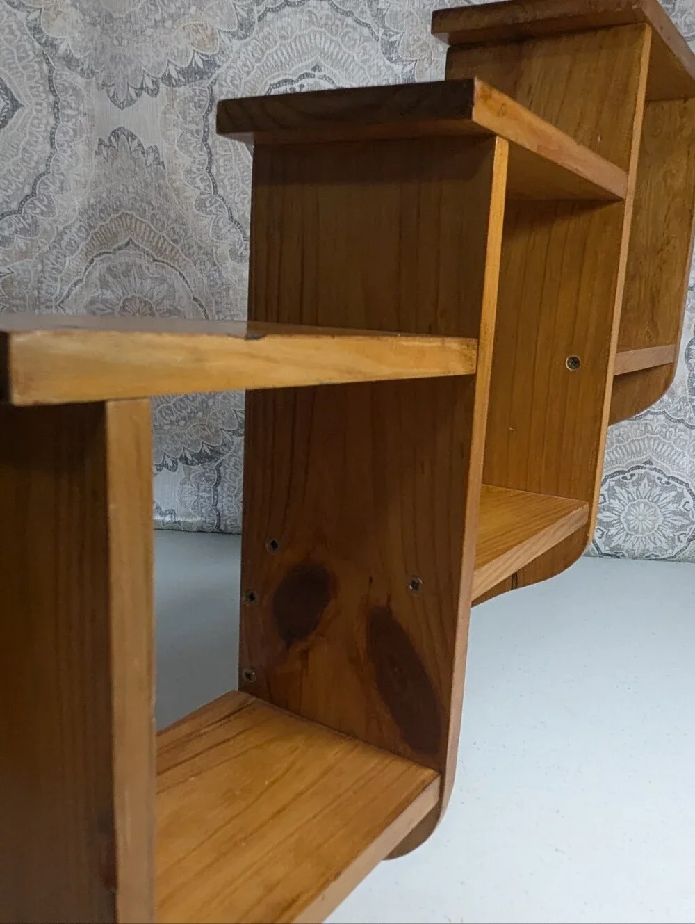 Wooden Heart Step Accent Wall Shelf - Natural Brown